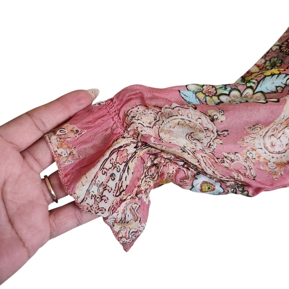 EUC LA STRADA SILK BLEND PINK PASTEL FLORAL KEYHOLE BLOUSE SZ S - Picture 7 of 10